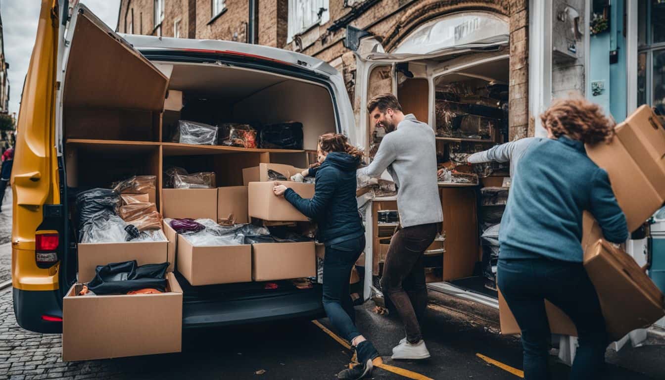 A person is loading unwanted furniture into a charity shop van.